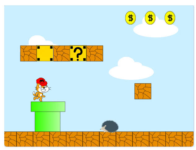 Scratch cat platformer level inspired by retro Mario games